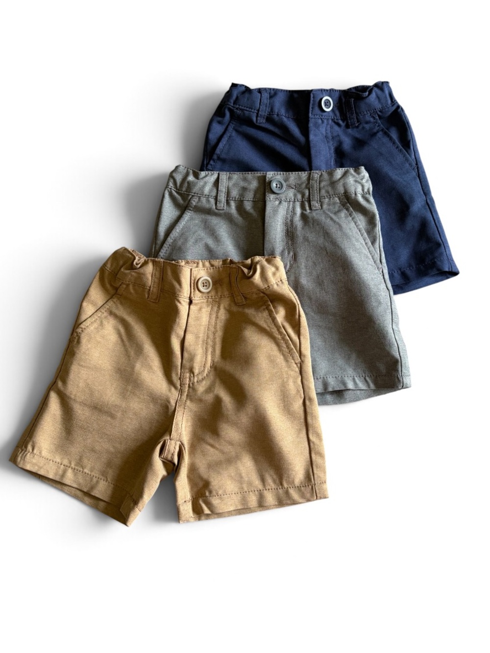 Cat & Jack Boys Size 2T Shorts Trio - Tan, Gray, Navy Blue NWOT Snap Button Zip